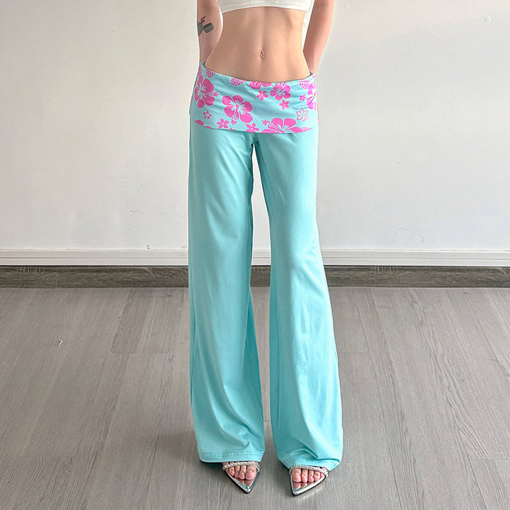 Women's wide yoga palazzo pants with folded waistband and high waist Mune Fashion