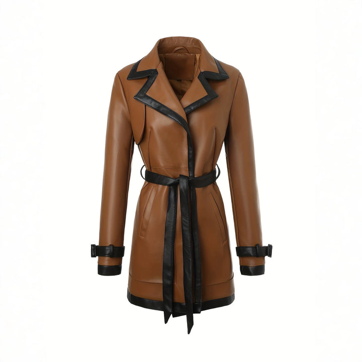 Women's Fashionable Faux Leather Trench Coat Mune Fashion