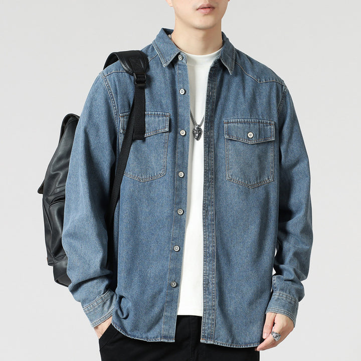 Men's Loose Denim Overshirt with Patch Chest Pockets and Full Button Placket Mune Fashion