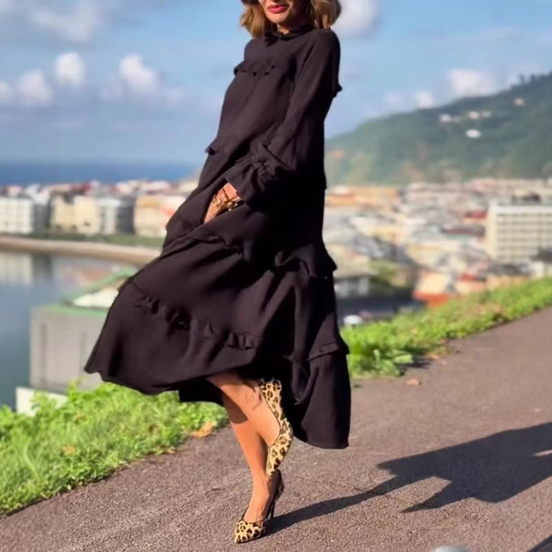 Women's nan castiges tiered midi dress with ruffled collar, gathered cuffs, and hidden side pockets Mune Fashion