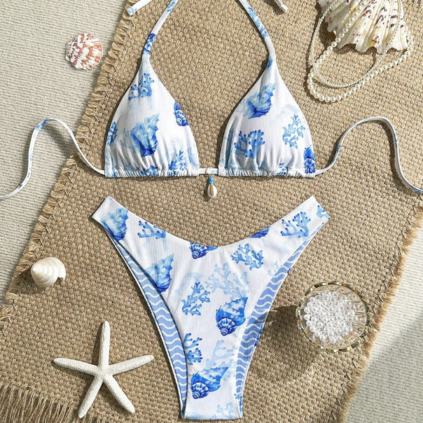 Women's Triangle Bikini with Maritime Shell Decoration Mune Fashion