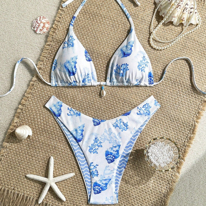 Women's Triangle Bikini with Maritime Shell Decoration Mune Fashion