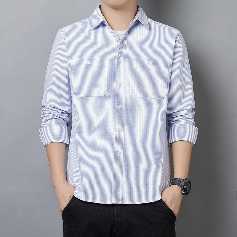 Men's Striped Long Sleeve Shirt made of Cotton Blend with Chest Pockets and Casual Cut Mune Fashion
