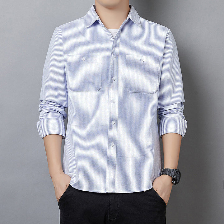 Men's Striped Long Sleeve Shirt made of Cotton Blend with Chest Pockets and Casual Cut Mune Fashion