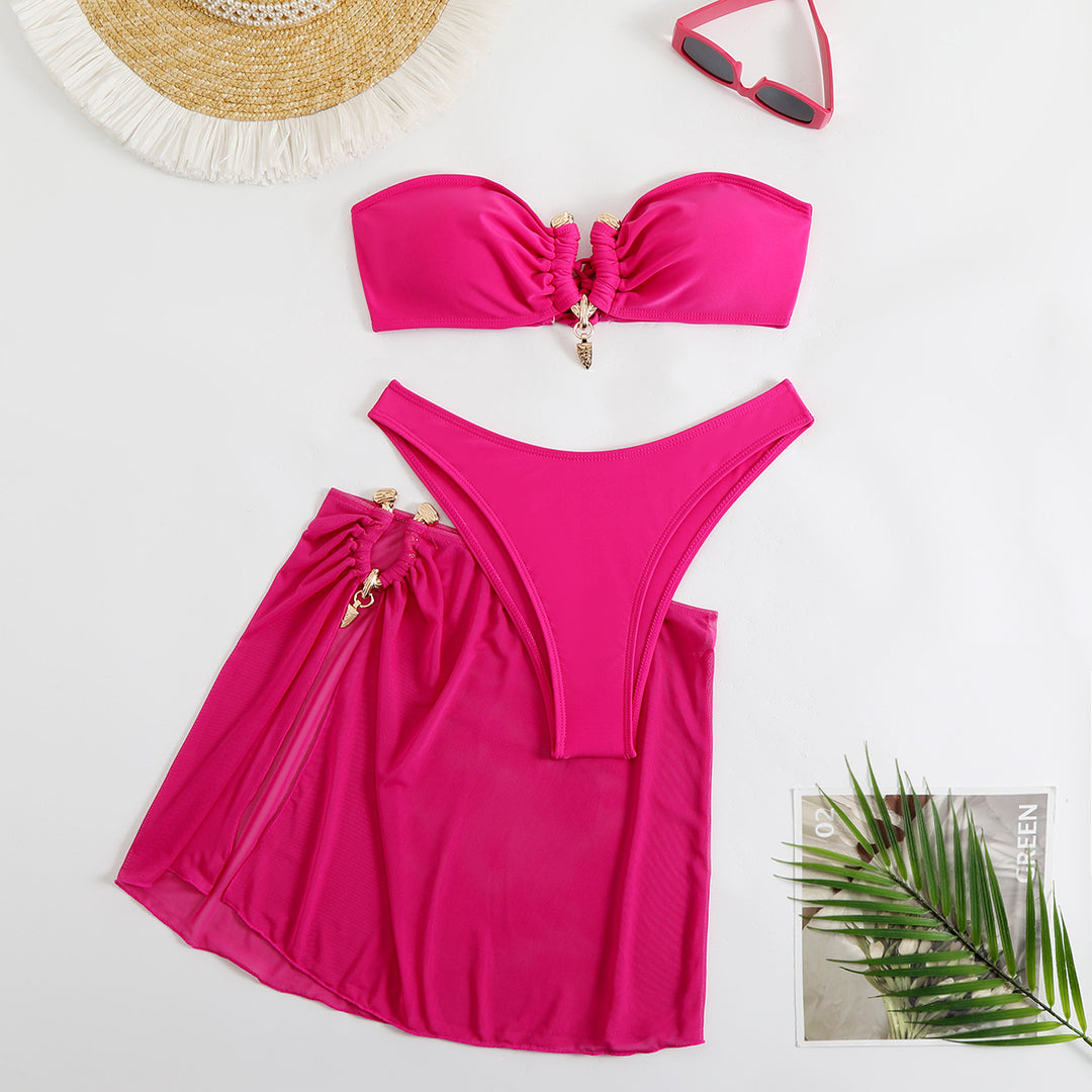 Women's bikini set with stylish gathered top and elegant wrap skirt Mune Fashion