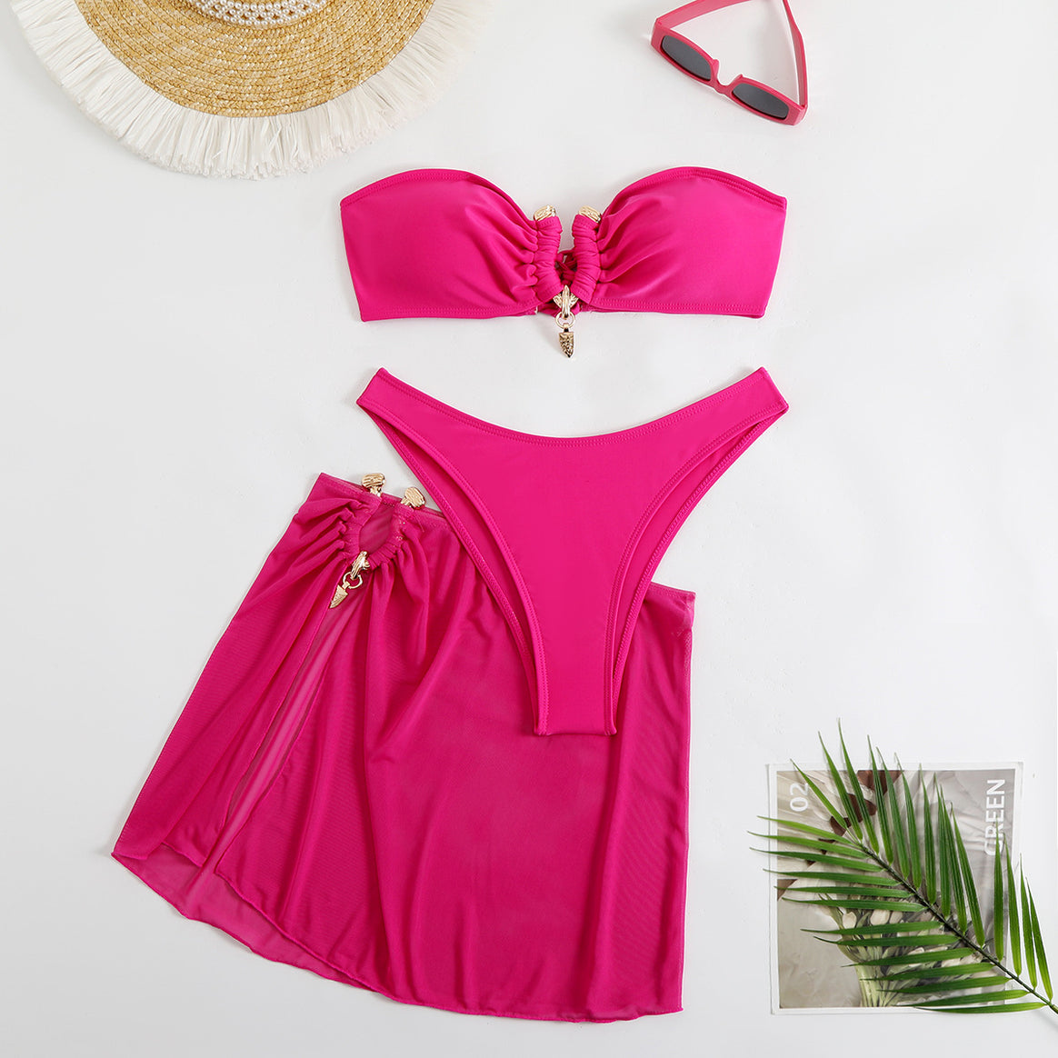 Women's bikini set with stylish gathered top and elegant wrap skirt Mune Fashion