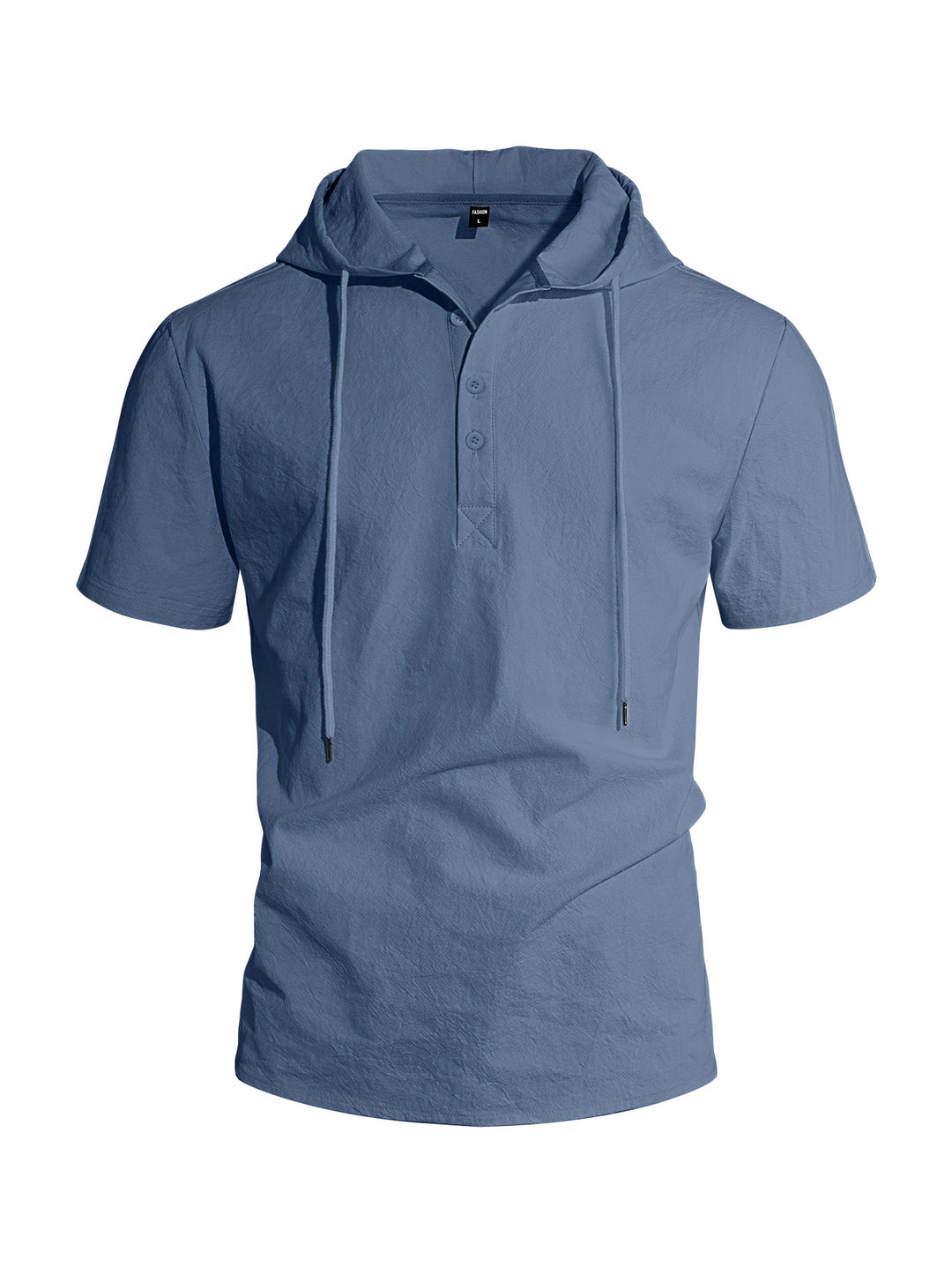 Men's short-sleeved hooded Henley made of slub cotton with concealed button placket and drawstring Mune Fashion