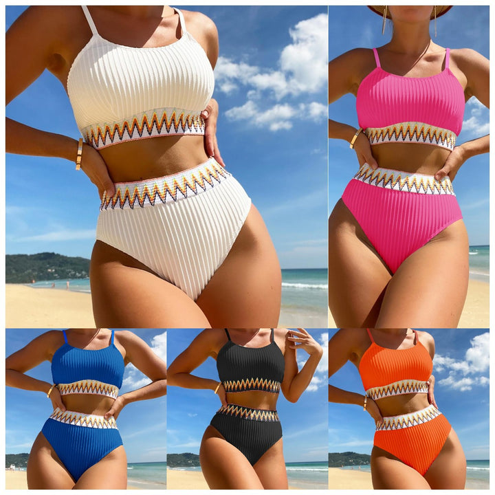 Women Multicolored Patterned High-Waist Bikini Mune Fashion