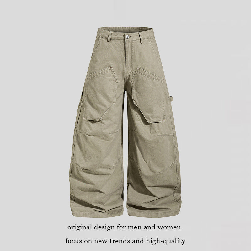 Women wide cotton cargo culotte with high waist, large flap pockets & artisanal details Mune Fashion