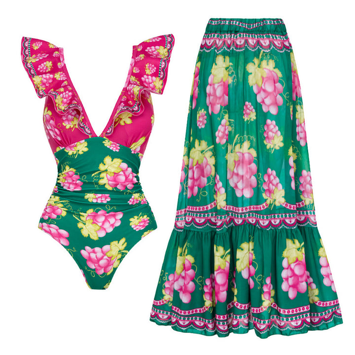 Women Stylish Elegant Swimsuit and Skirt Set Mune Fashion