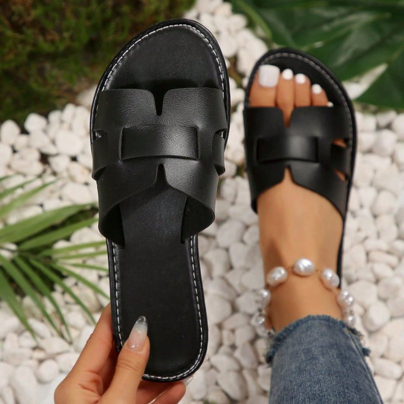 Women’s flat pantolettes with slotted strap design and cushioned comfort footbed Mune Fashion