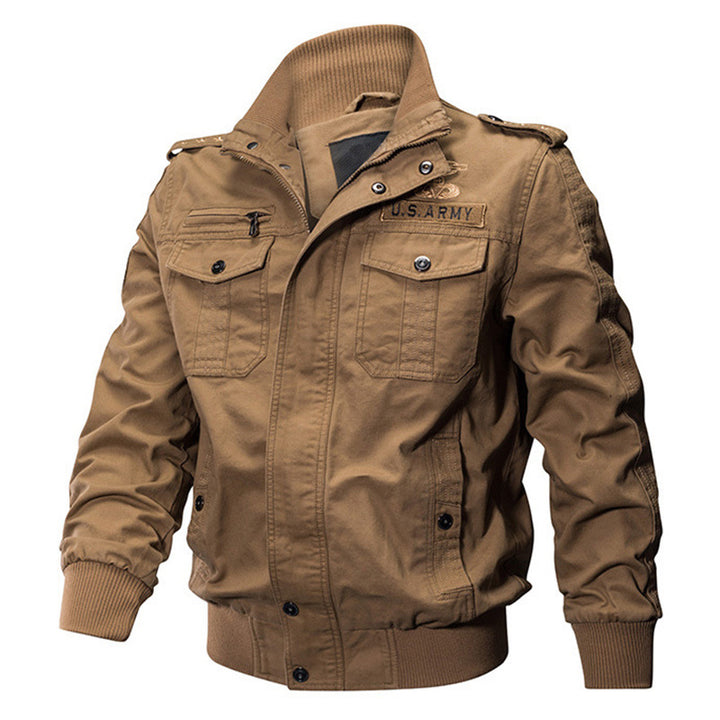 Men's military-inspired bomber field jacket with epaulettes, concealed zipper, and flap chest pockets Mune Fashion
