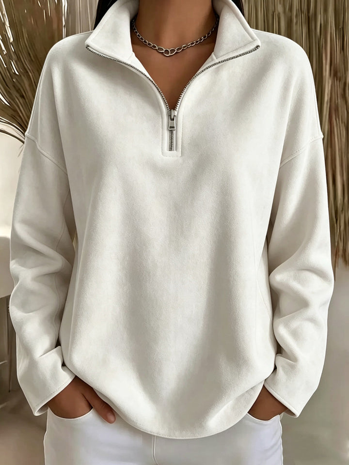 Women's Cozy Oversized Fleece Pullover with Half Zipper and Stand-Up Collar Mune Fashion