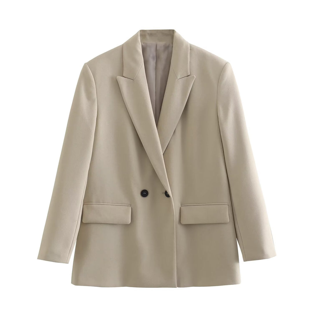 Women's tailored double-breasted blazer with narrow lapels, patch pockets, and clear silhouette Mune Fashion
