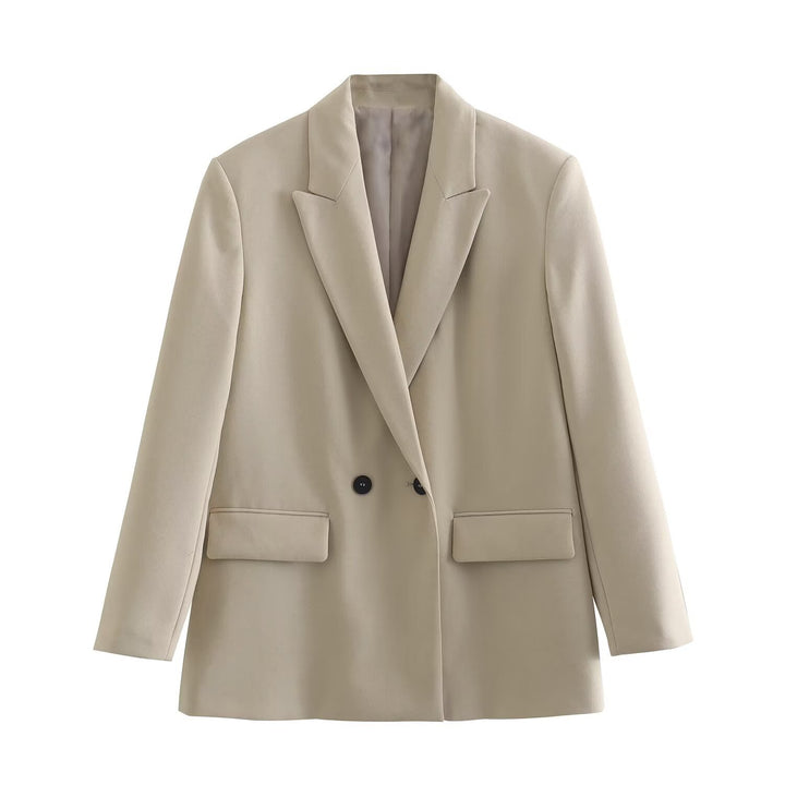 Women's tailored double-breasted blazer with narrow lapels, patch pockets, and clear silhouette Mune Fashion