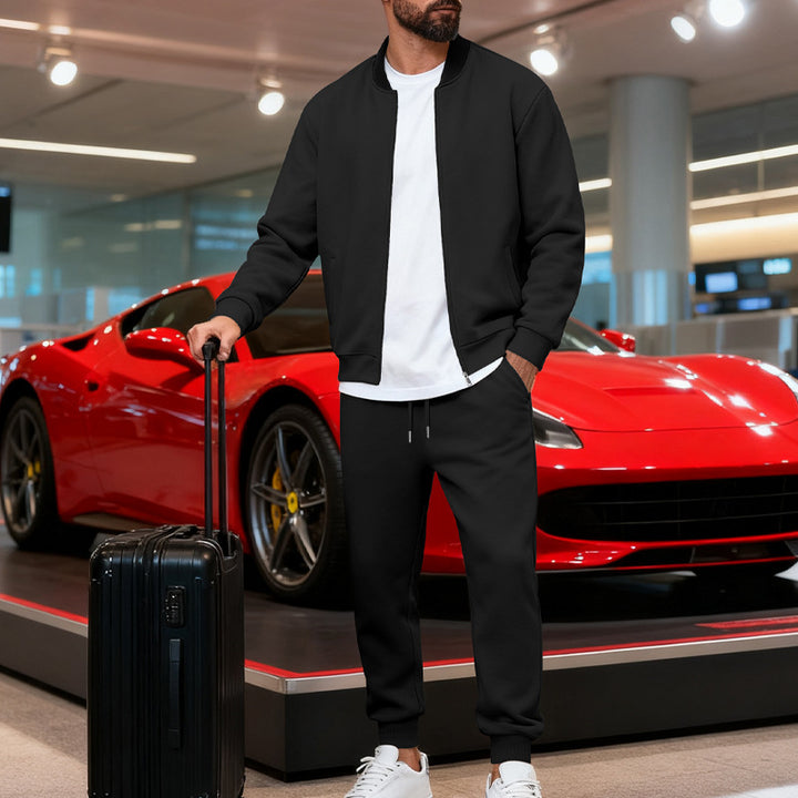 Men's sporty leisure suit made of soft cotton blend with zip jacket and elastic jogging pants Mune Fashion