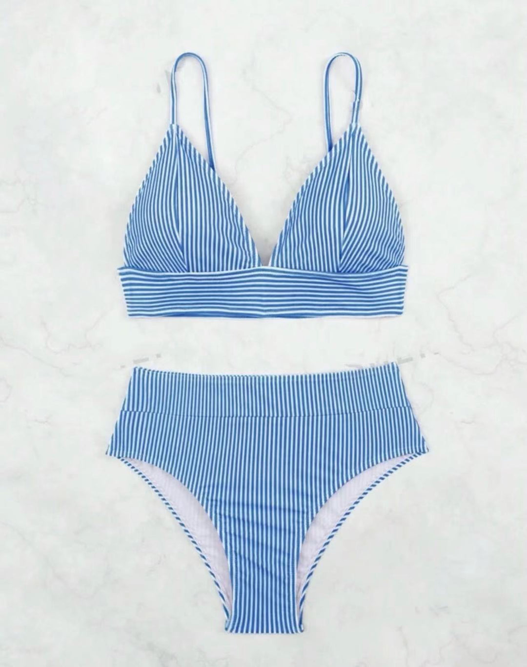 Ladies High-Waisted Bikini with Elegant Stripe Pattern Mune Fashion