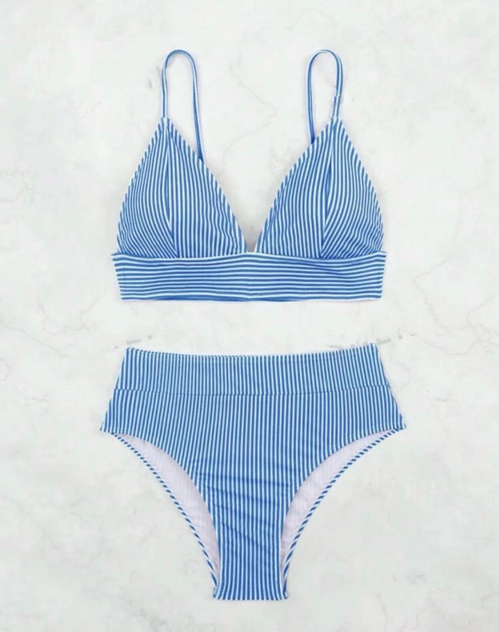 Ladies High-Waisted Bikini with Elegant Stripe Pattern Mune Fashion
