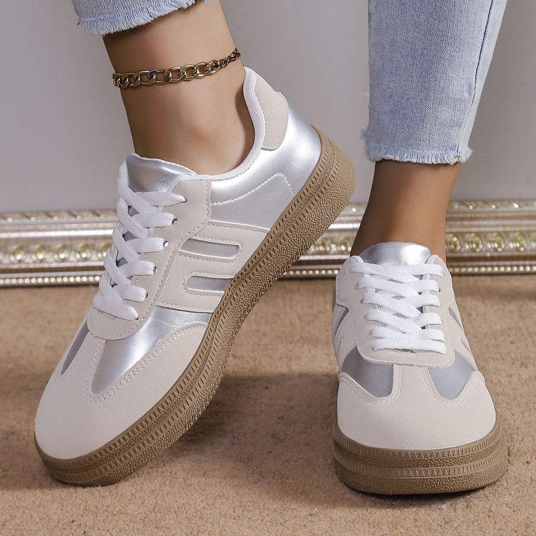 Women Sporty Sneakers with Satin Upper Material and Retro Design Mune Fashion