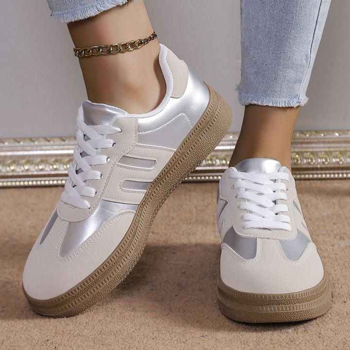 Women Sporty Sneakers with Satin Upper Material and Retro Design Mune Fashion