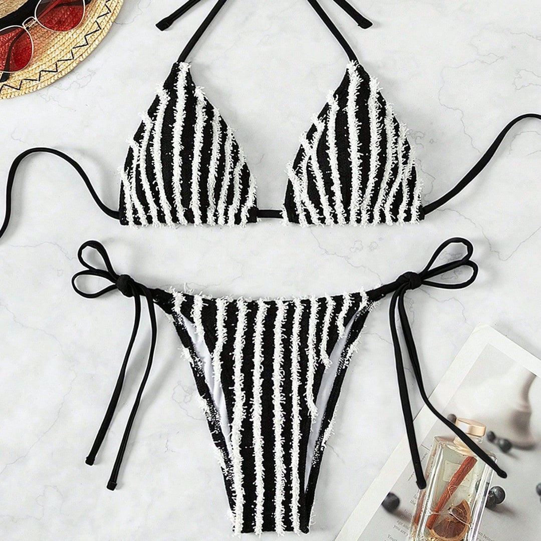 Women's Triangle Bikini with striking striped pattern Mune Fashion