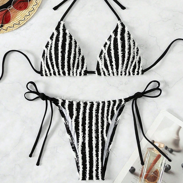 Women's Triangle Bikini with striking striped pattern Mune Fashion