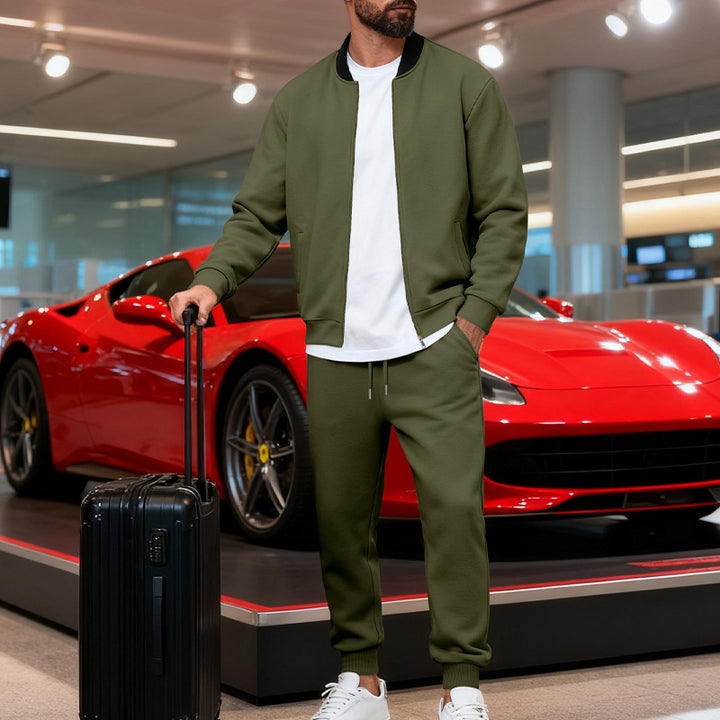 Men's sporty leisure suit made of soft cotton blend with zip jacket and elastic jogging pants Mune Fashion