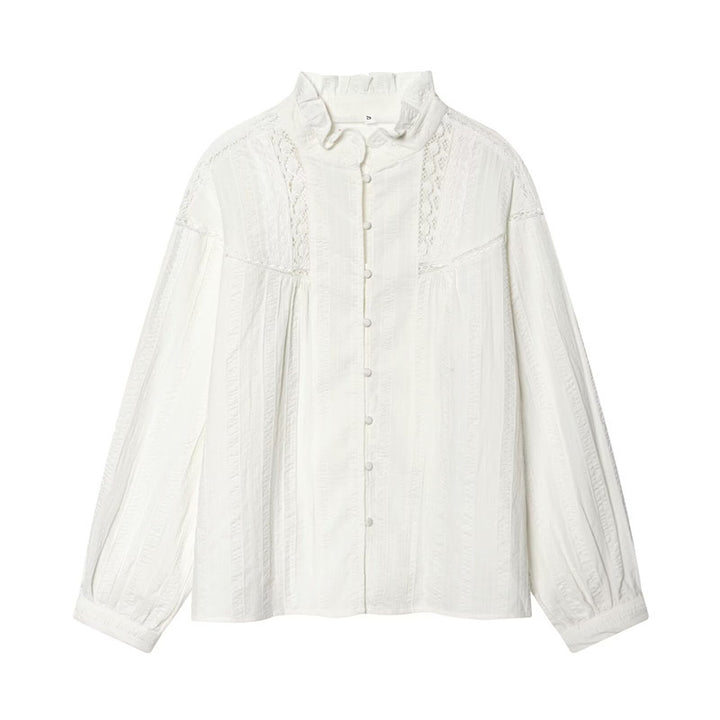 Ladies romantic Victorian lace blouse with stand-up collar and balloon sleeves Mune Fashion