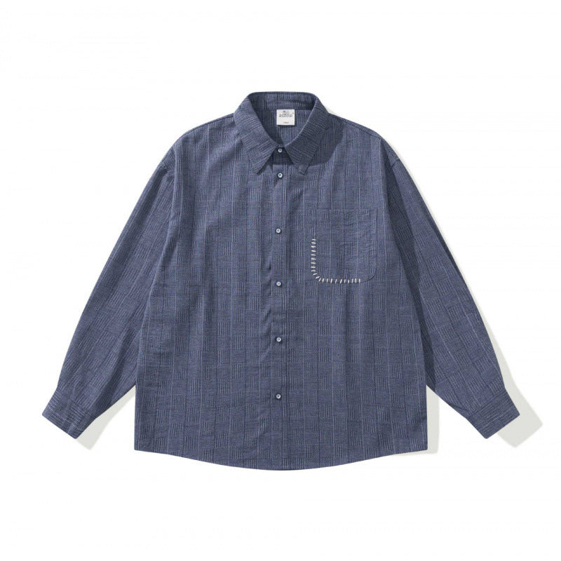 Unisex Oversize shirt made of structured wool blend with check pattern and decorative chest pocket Mune Fashion