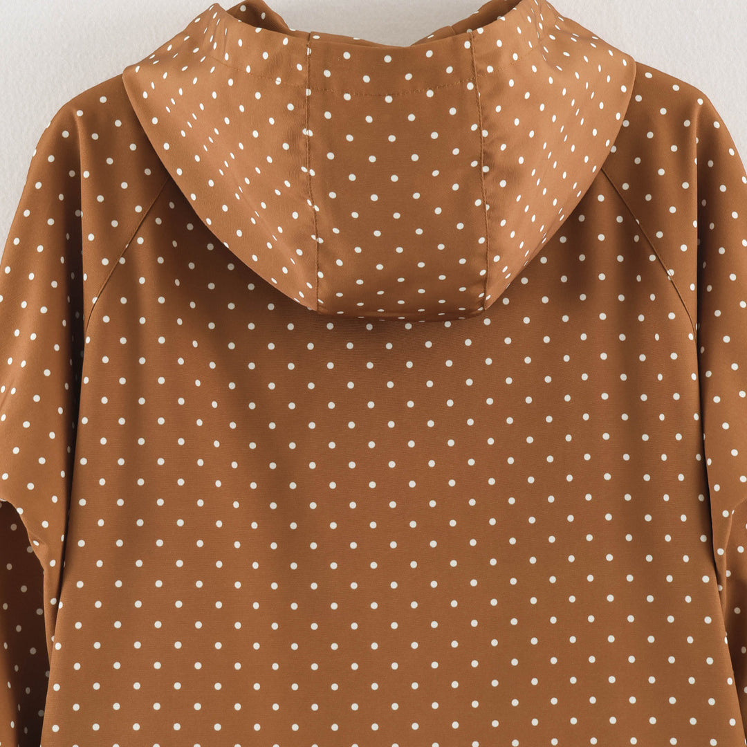 Women's Lightweight Water-Repellent Hooded Jacket with Polka Dot Pattern and Snap Button Placket Mune Fashion