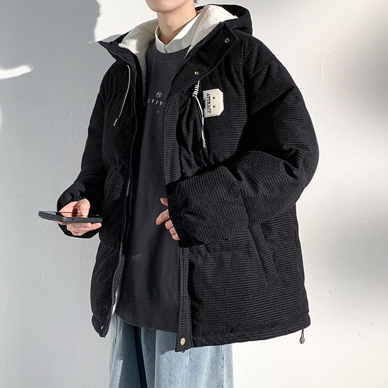 Men's Padded Cord Quilted Jacket with Hood, Teddy Fleece Lining and Oversized Fit Mune Fashion