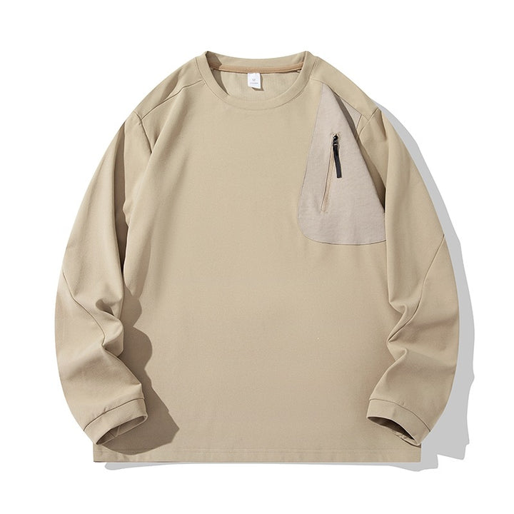 Unisex Oversize Long Sleeve Sweatshirt with Chest Zipper Pocket and Crew Neck Mune Fashion