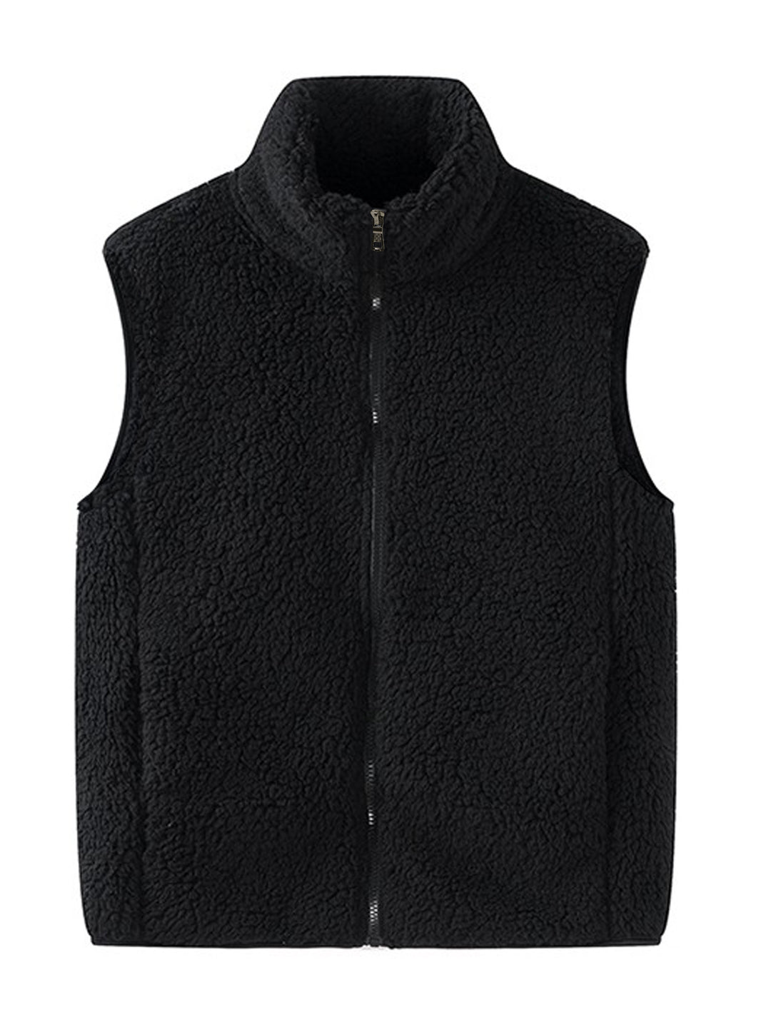 Women's Sleeveless Sherpa Fleece Vest with High Stand-Up Collar and Zipper Mune Fashion