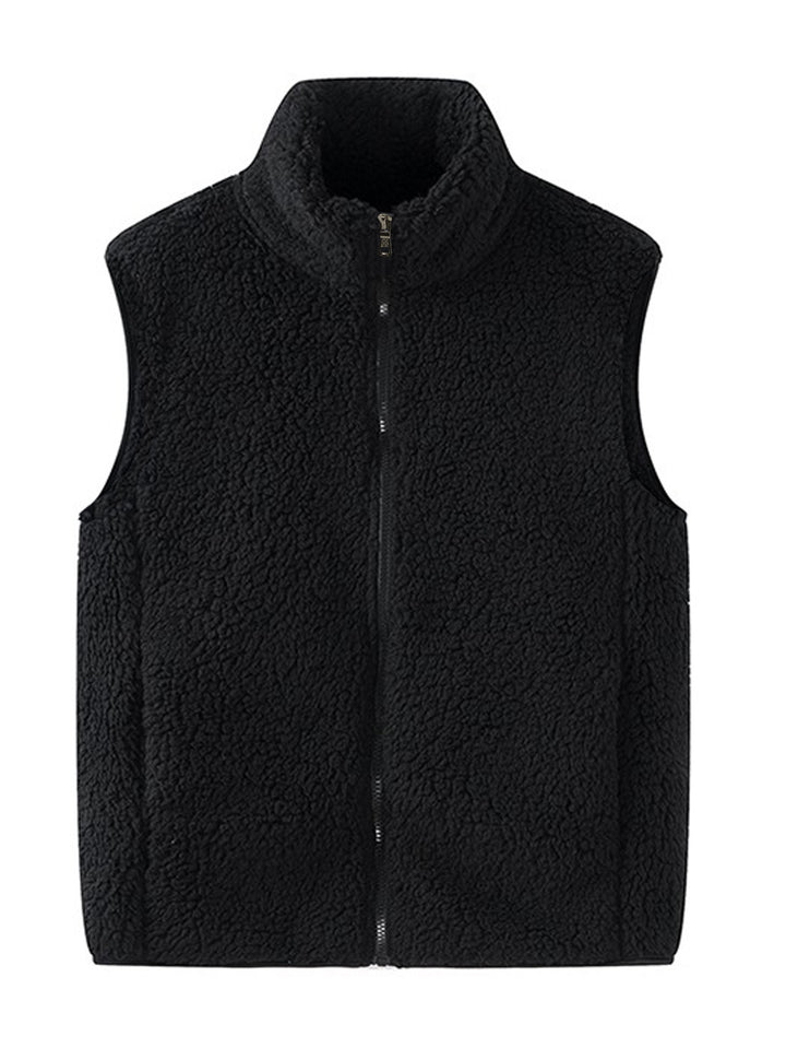 Women's Sleeveless Sherpa Fleece Vest with High Stand-Up Collar and Zipper Mune Fashion