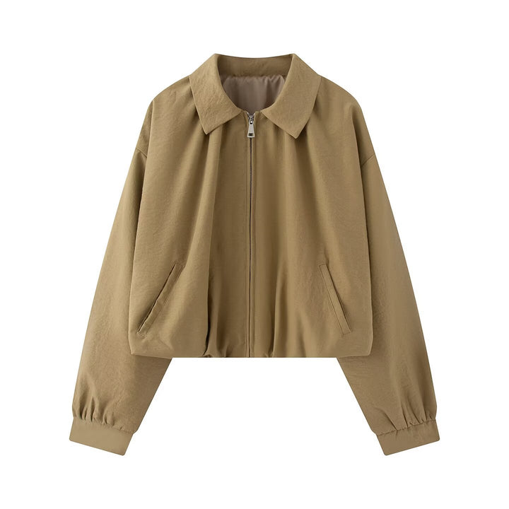 Women's short jacket in cropped bomber style with Kent collar, softshell look and elastic cuffs Mune Fashion
