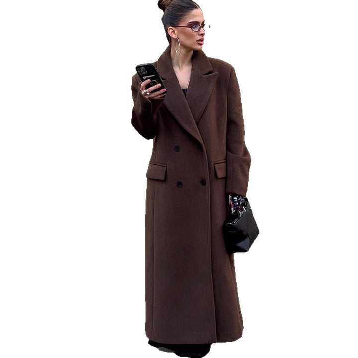 Women's Maxi-Length Wool Blend Coat with Boxy Oversized Silhouette and Distinctive Shoulders Mune Fashion