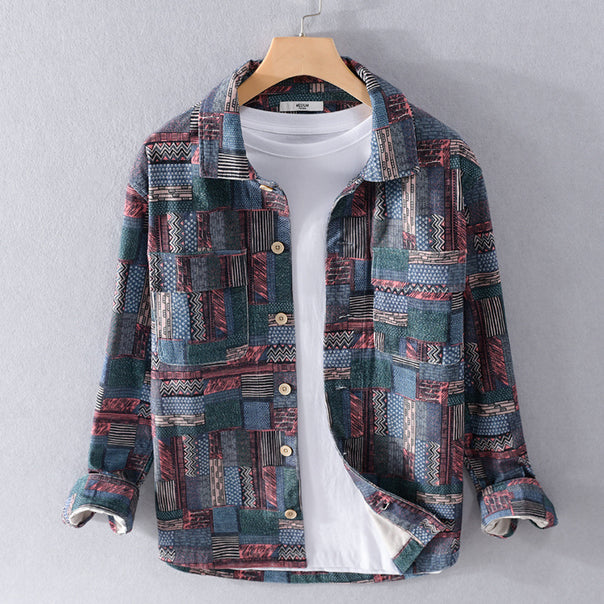 Men's Overshirt in Patchwork Look with Applied Chest Pockets Mune Fashion