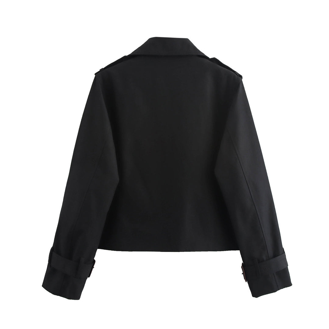 Women short cut double-breasted trench coat with shoulder straps and adjustable cuffs Mune Fashion