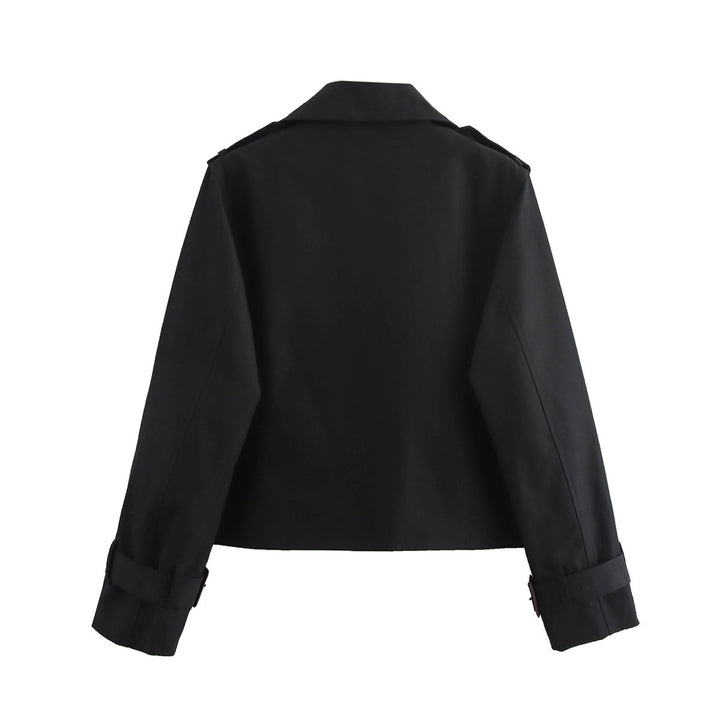 Women short cut double-breasted trench coat with shoulder straps and adjustable cuffs Mune Fashion