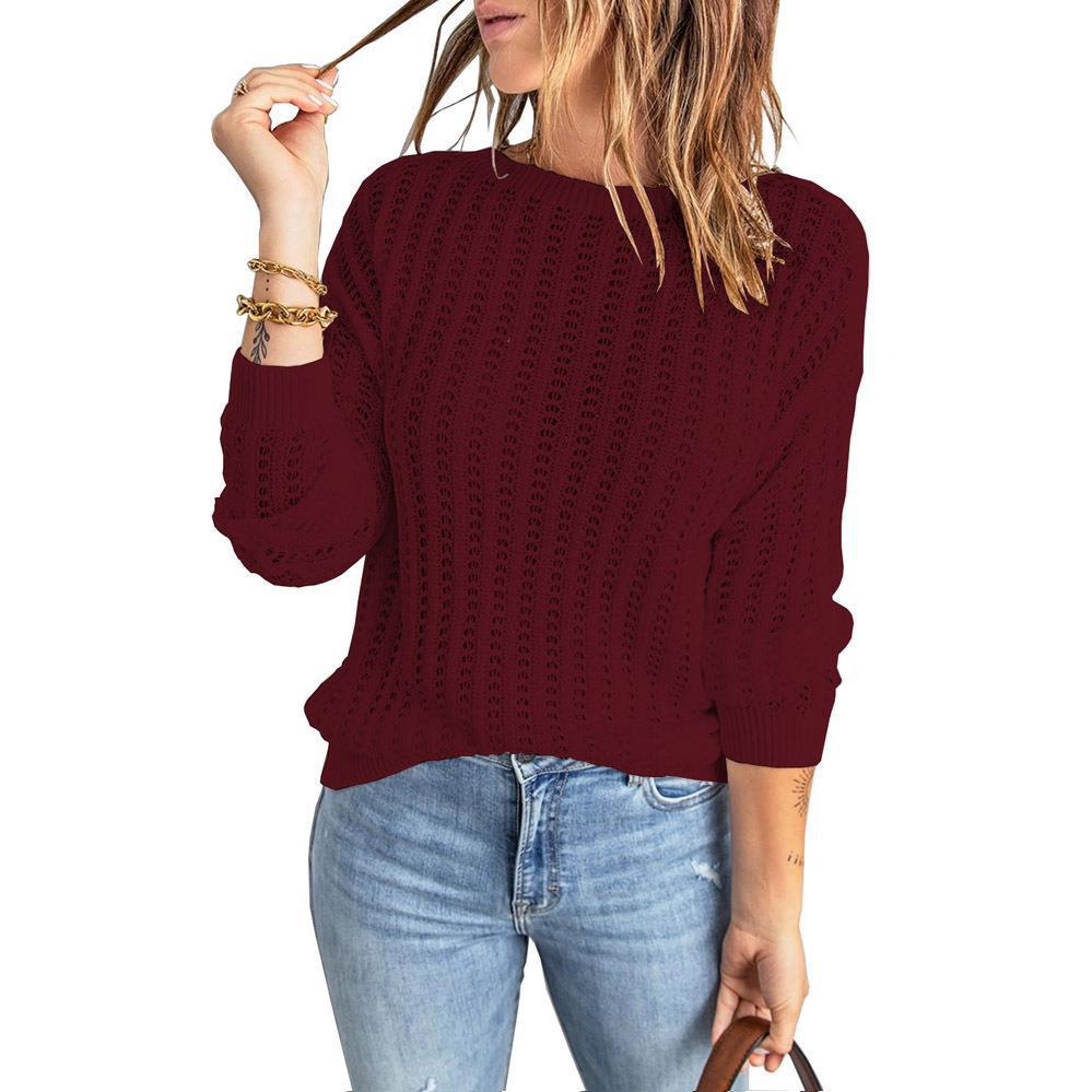 Women's Loose Knit Sweater with Round Neck and Ribbed Cuffs Mune Fashion