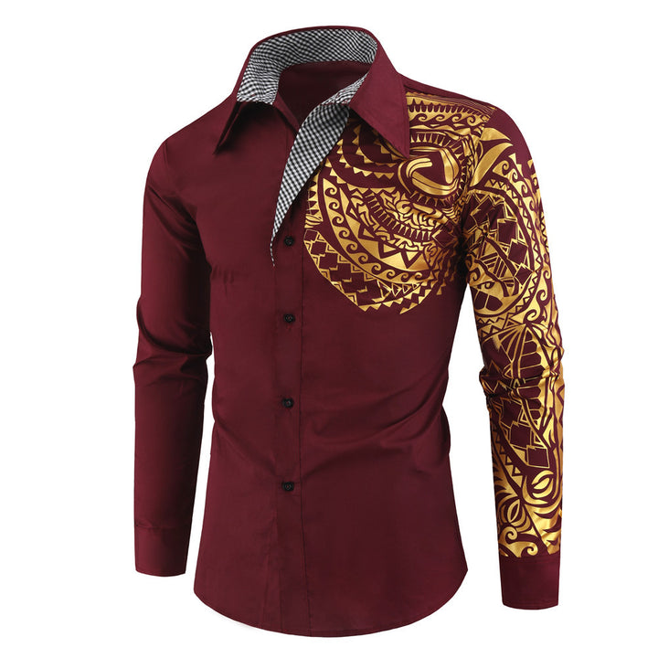 Men's narrow-cut shirt with Polynesian print, contrast collar and sleeve motif Mune Fashion