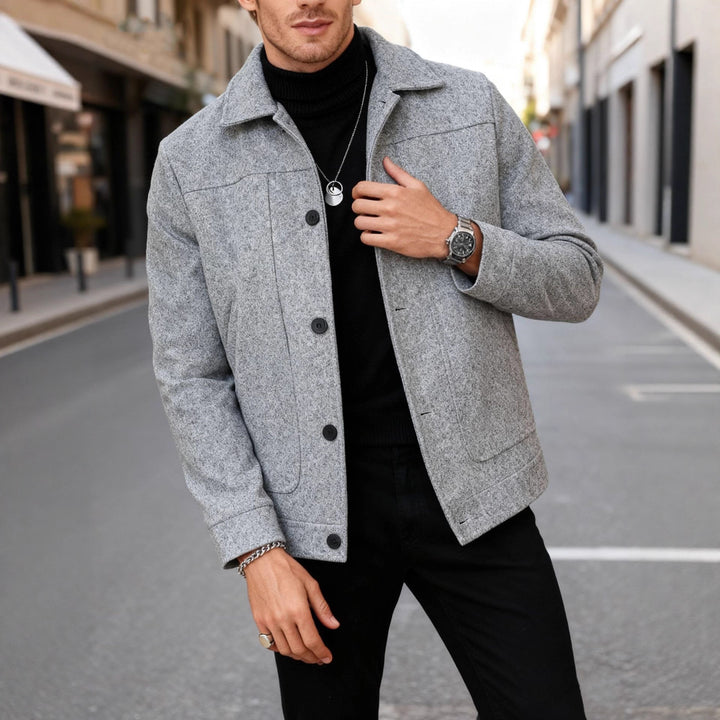 Men's modern trucker overshirt made of suede imitation with decorative stitching and patch pockets Mune Fashion