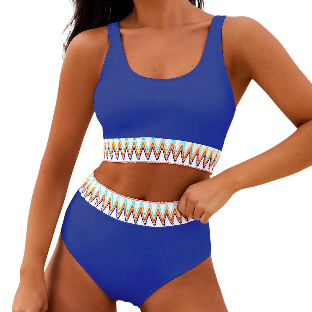 Women's High Waisted Bikini Set with Trendy Striped Band Mune Fashion