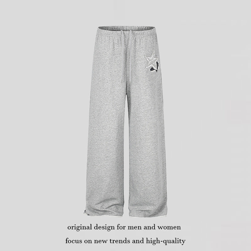 Women's Extra Wide Palazzo Sweatpants with Comfort Waistband, Drawstring and Star Applique Mune Fashion