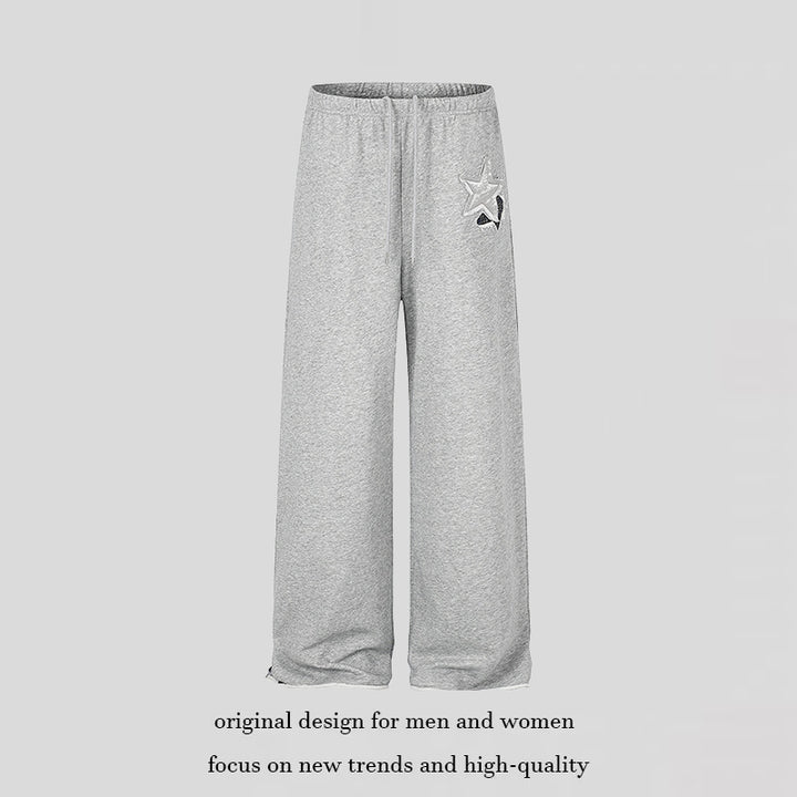 Women's Extra Wide Palazzo Sweatpants with Comfort Waistband, Drawstring and Star Applique Mune Fashion