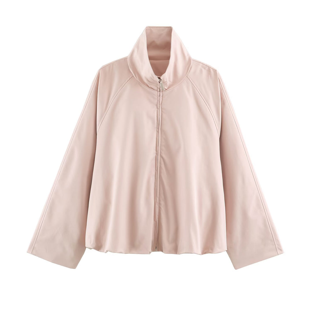Women's Oversized Training Jacket with High Stand Collar, Raglan Sleeves, and Concealed Zipper Mune Fashion