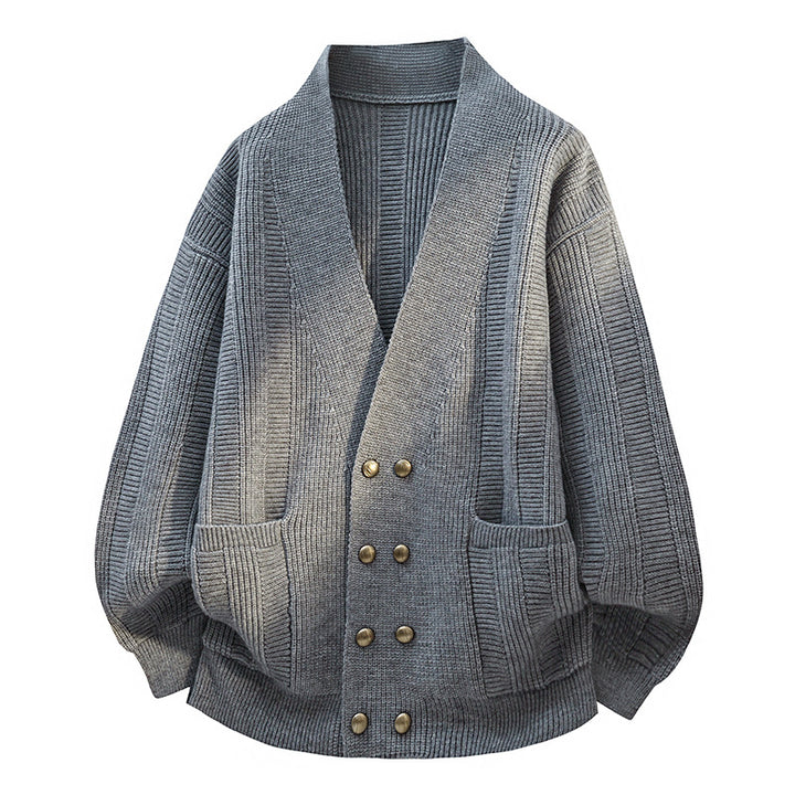 Women's Oversized Knit Cardigan with Shawl Collar, Double-Breasted Button Placket & Pockets Mune Fashion
