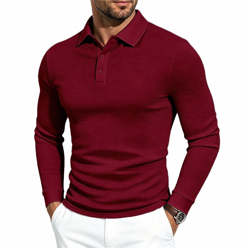 Men's Long Sleeve Polo Shirt in Structured Knit Slim Fit Mune Fashion