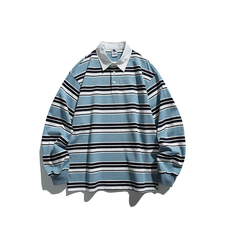 Unisex Oversize-Long Sleeve-Rugby Shirt with Contrast Collar and Distinctive Striped Pattern Mune Fashion