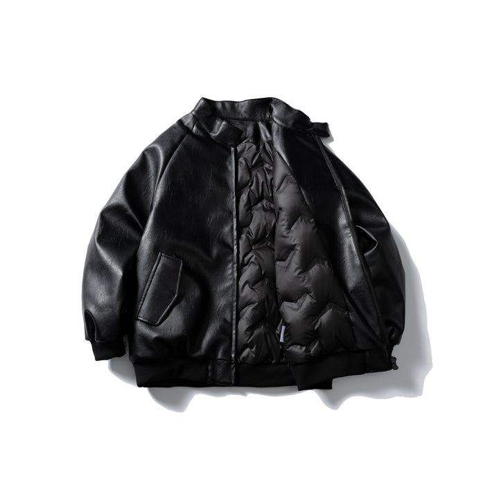 Men's short-cut faux leather bomber with stand-up collar and side pockets Mune Fashion